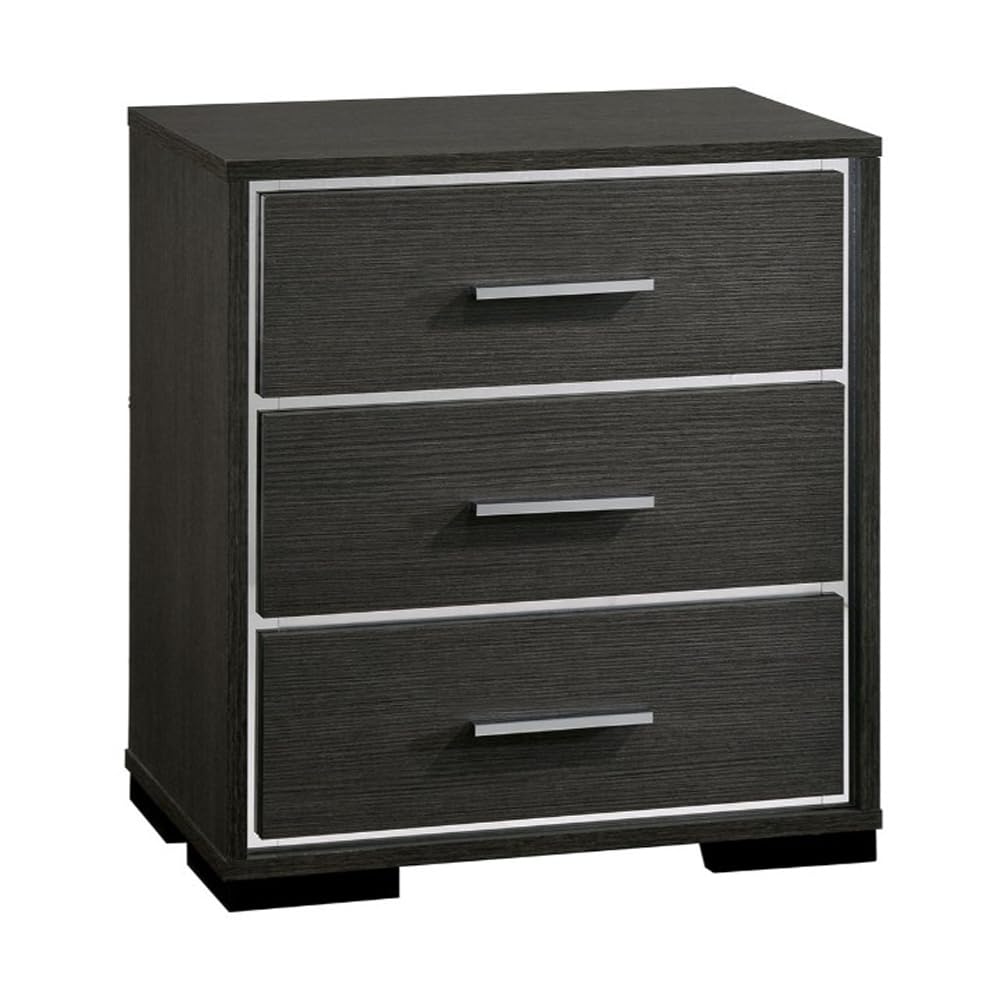 Benjara Benzara Wooden Nightstand With Bar Handles, Gray,