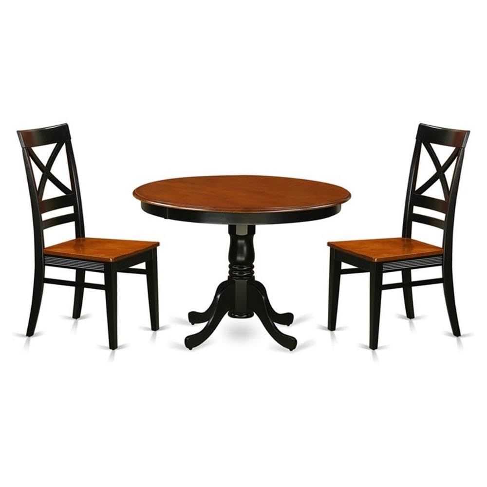 3  Pc  set  with  a  Round  Dinette  Table  and  2  Leather  Kitchen  Chairs  in  Black  and  Cherry