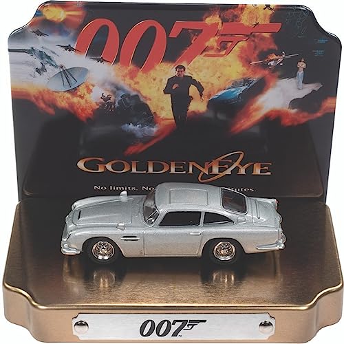 Aston Martin DB5 RHD (Right Hand Drive) Silver Metallic 007 (James Bond) GoldenEye (1995) Movie with Collectible Tin Display ?Silver Screen Machines? Series 1/64 Diecast Model Car by Johnny Lightning