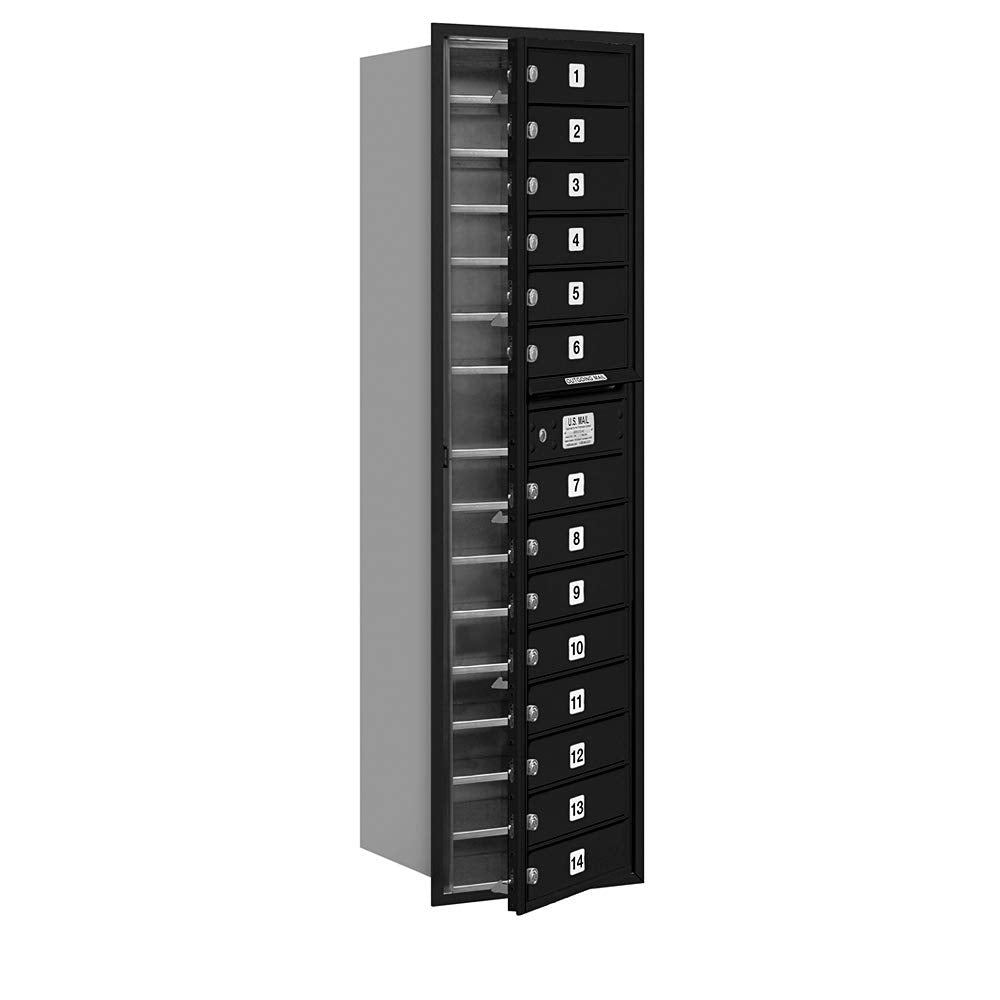 Maximum Height Recessed Mounted 4C Horizontal Mailbox with 14 Doors in Black with Private Access - Front Loading