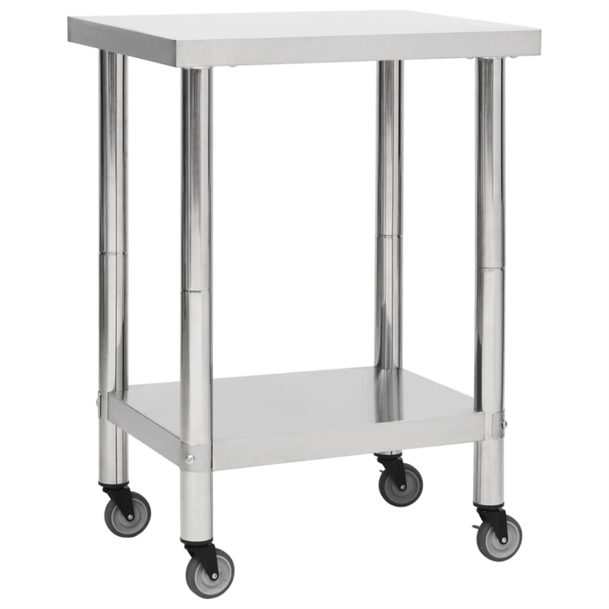 Vidaxl Kitchen Work Table With Wheels 23.6'X17.7'X33.5' Stainless Steel