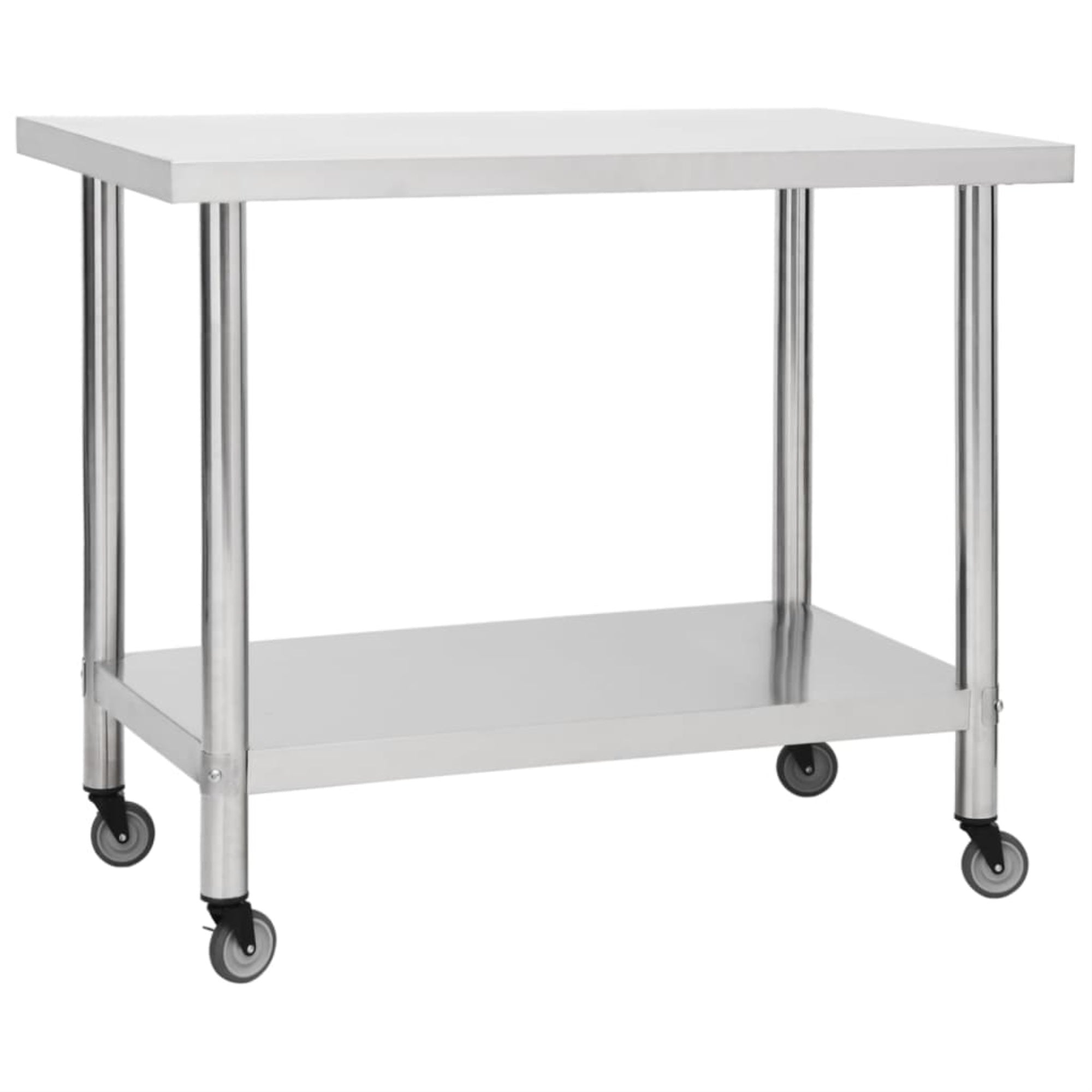 Vidaxl Kitchen Work Table With Wheels 39.4'X11.8'X33.5' Stainless Steel