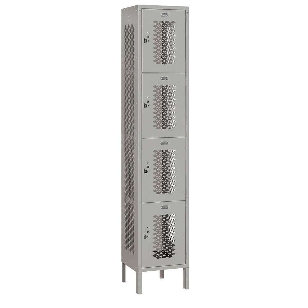 15 Wide Four Tier Vented Metal Locker - 1 Wide - 6 Feet High - 15 Inches Deep - Gray - Assembled