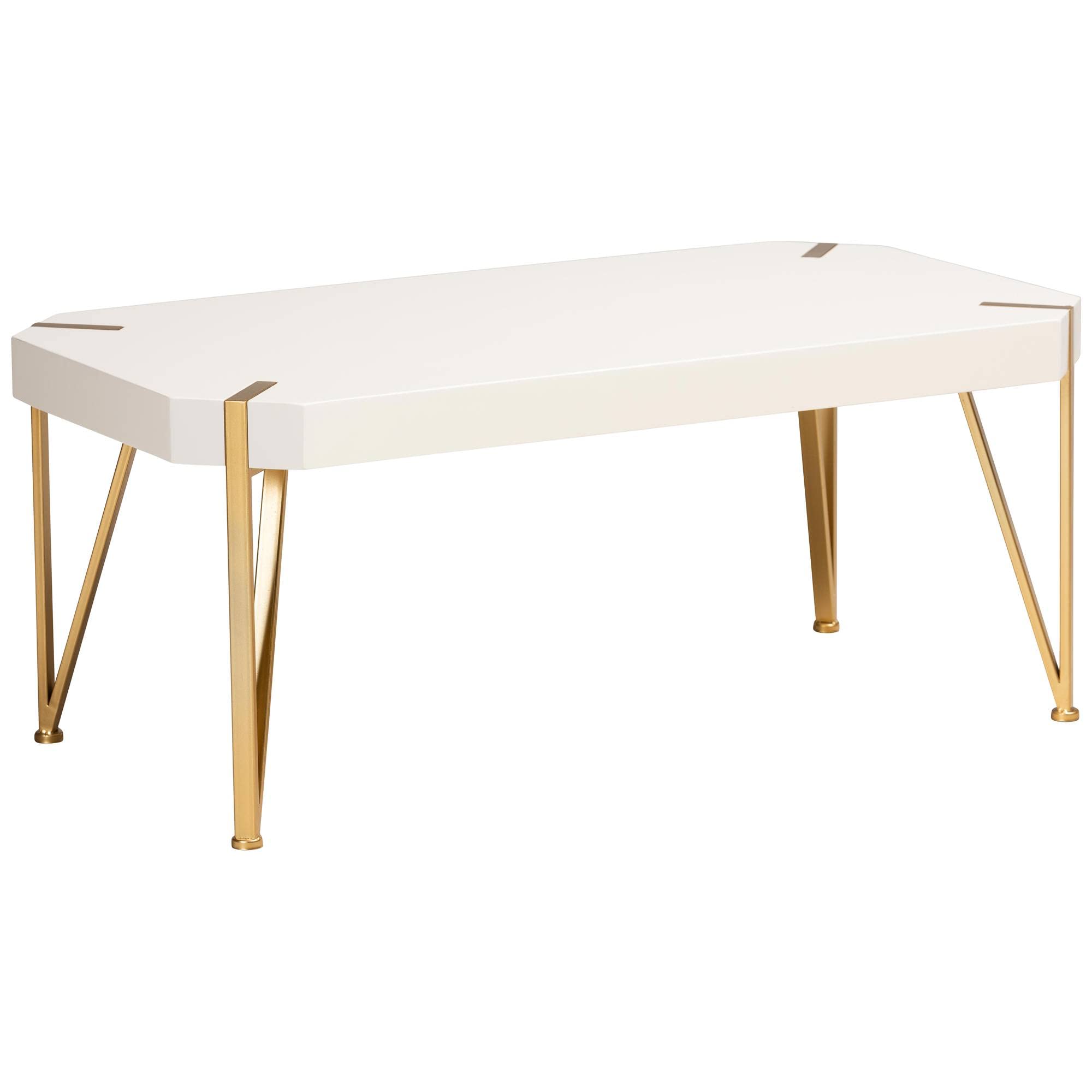 Baxton Studio Kassa Contemporary Glam And Luxe Brushed Gold Metal And White Finished Wood Coffee Table