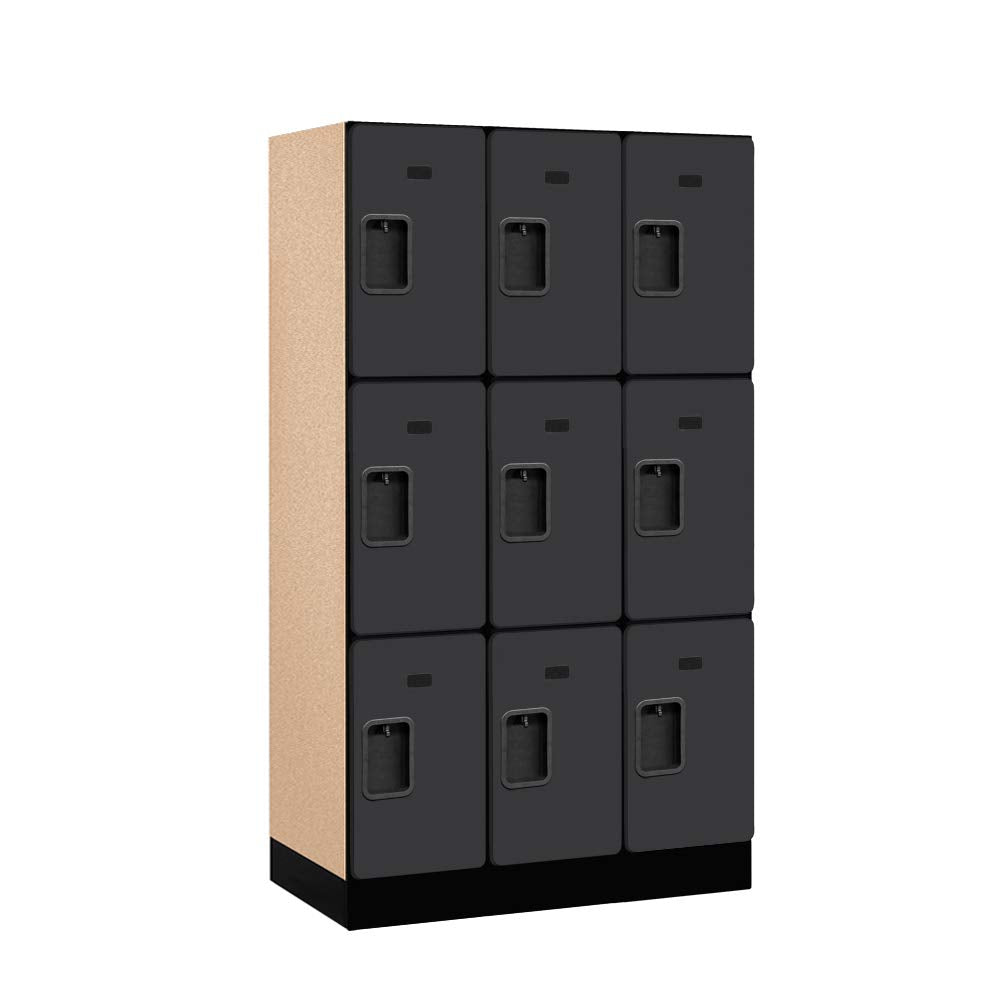 12 Wide Triple Tier Designer Wood Locker - 3 Wide - 5 Feet High - 18 Inches Deep - Black