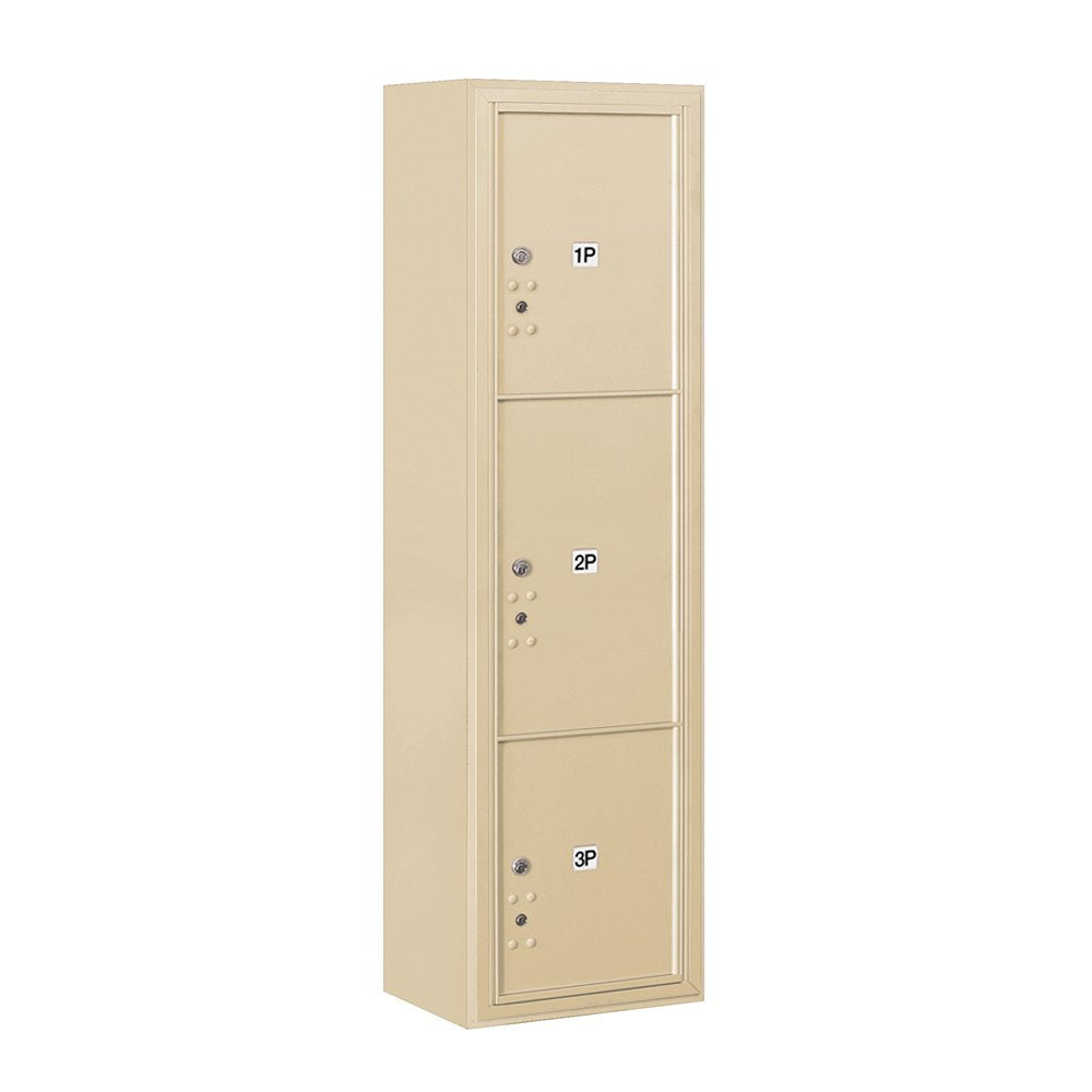 Maximum Height Surface Mounted 4C Horizontal Parcel Locker with 3 Parcel Lockers in Sandstone with USPS Access