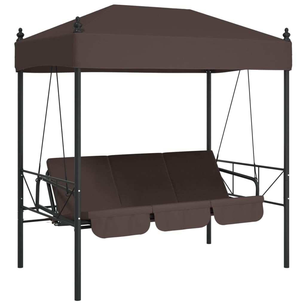 vidaXL Patio Swing Bench with Canopy Coffee BrownSteel