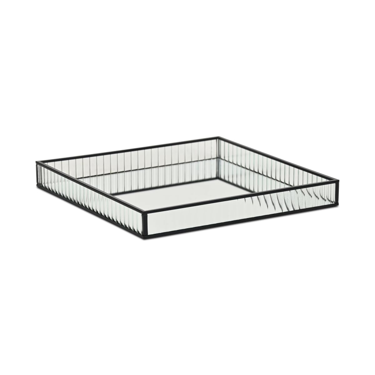 Veldra Black Square Fluted Glass Tray - Large