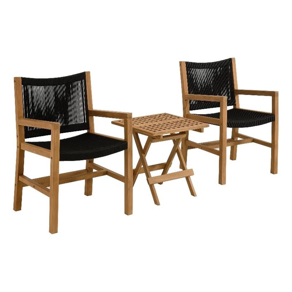 Vienna 3-Piece Outdoor Patio Teak and Rope Armchairs with Folding Side Table by Modway