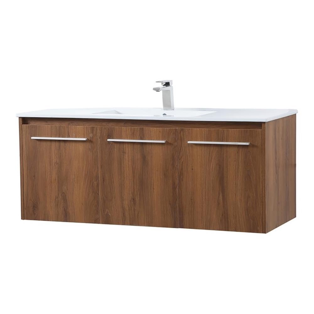 Elegant Decor Rasina 48' Single Porcelain Top Floating Bathroom Vanity In Walnut