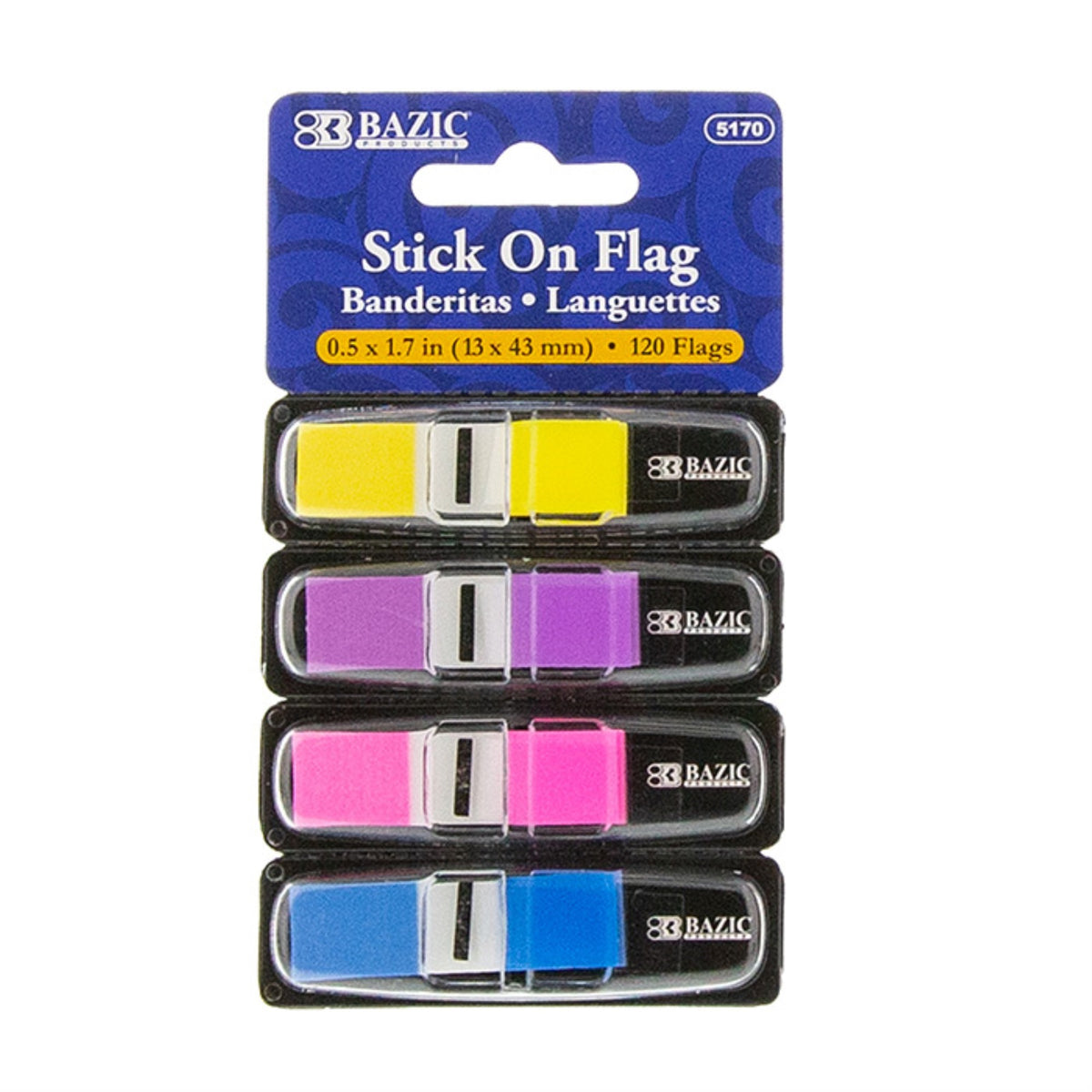 Bazic 30 Ct. 0.5' X 1.7' Neon Color Coding Flags W/ Dispenser (4/Pack) /Case Qty - 288