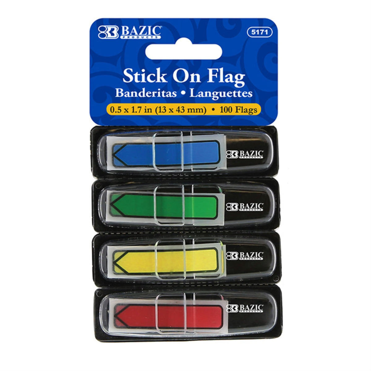 Bazic 25 Ct. 0.5 X 1.7 Neon Color Printed Arrow Flags W/ Dispenser (4/Pack) / Box Qty - 24