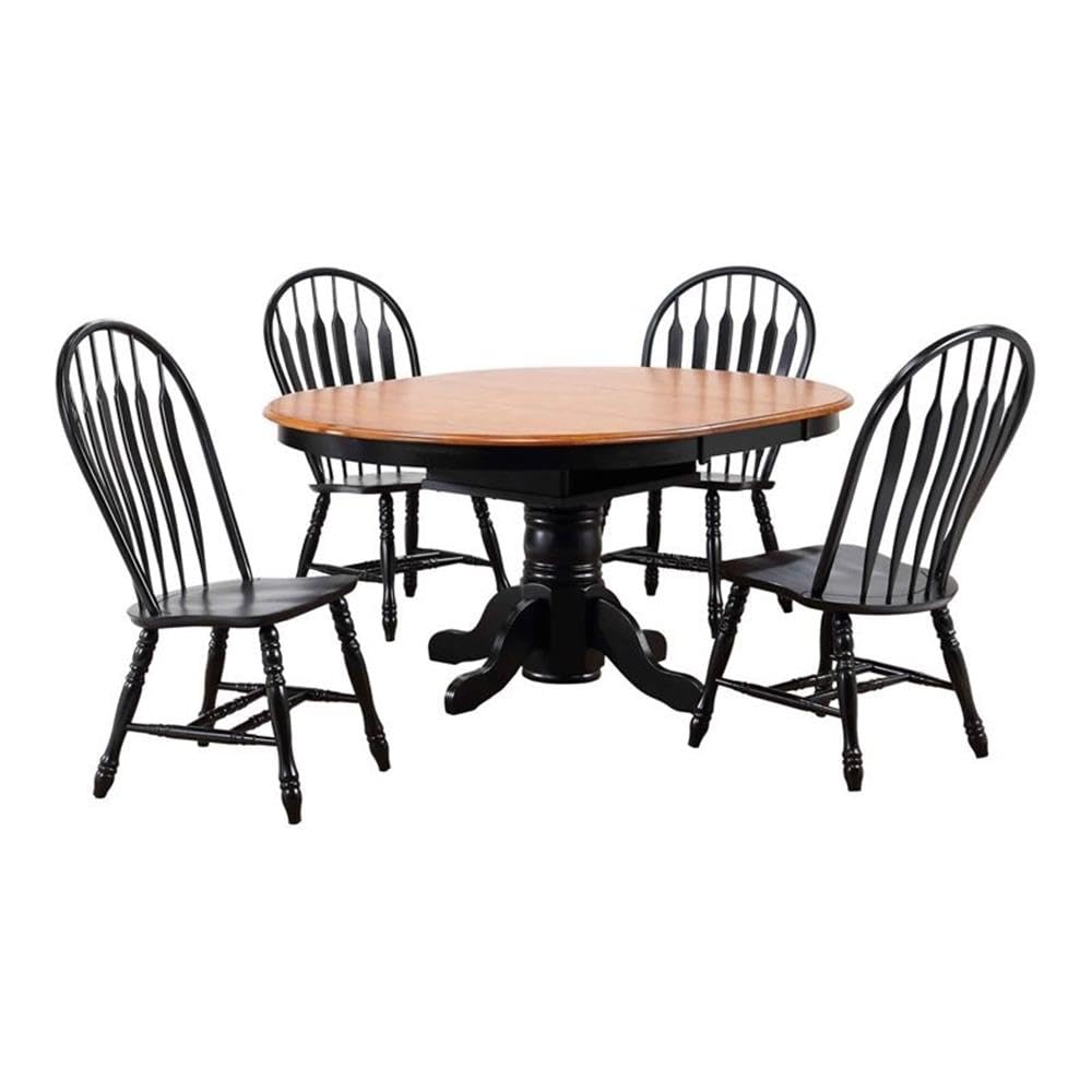 Sunset Trading Black Cherry Selections 5 Piece 66 Oval Extendable Pedestal Dining Set | Butterfly Leaf Table | 4 Comfort Back Chairs | Seats 8"