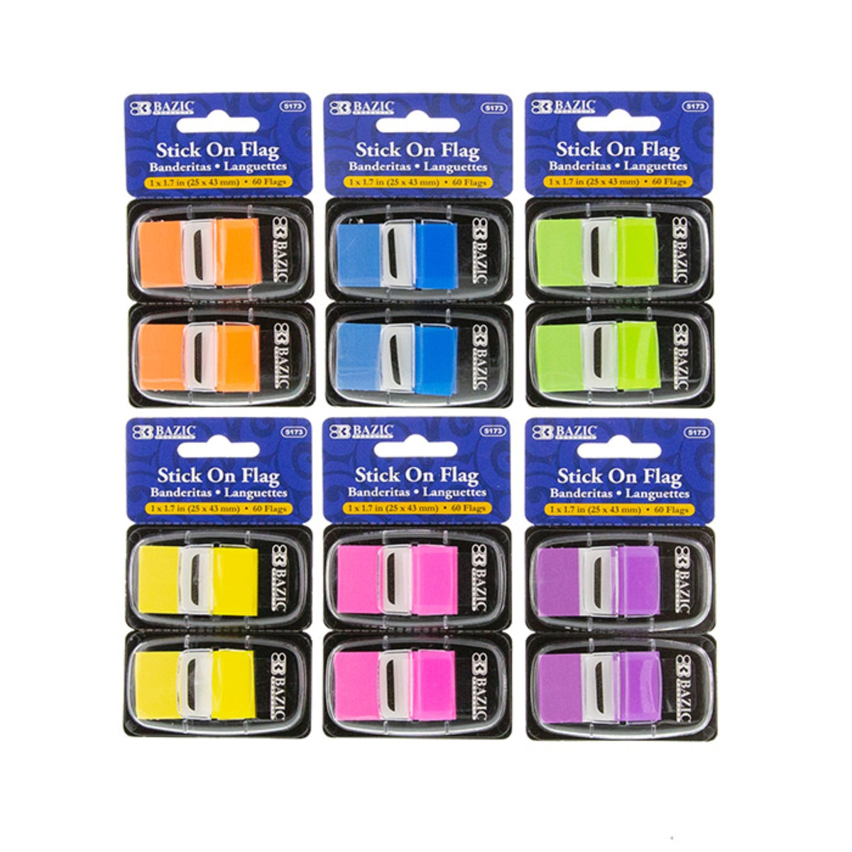 Bazic 30 Ct. 1' X 1.7' Neon Color Standard Flags W/ Dispenser (2/Pack) /Case Qty - 288