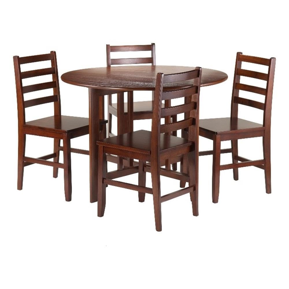 Alamo 5-Pc Round Drop Leaf Table with Ladder-back Chairs, Walnut