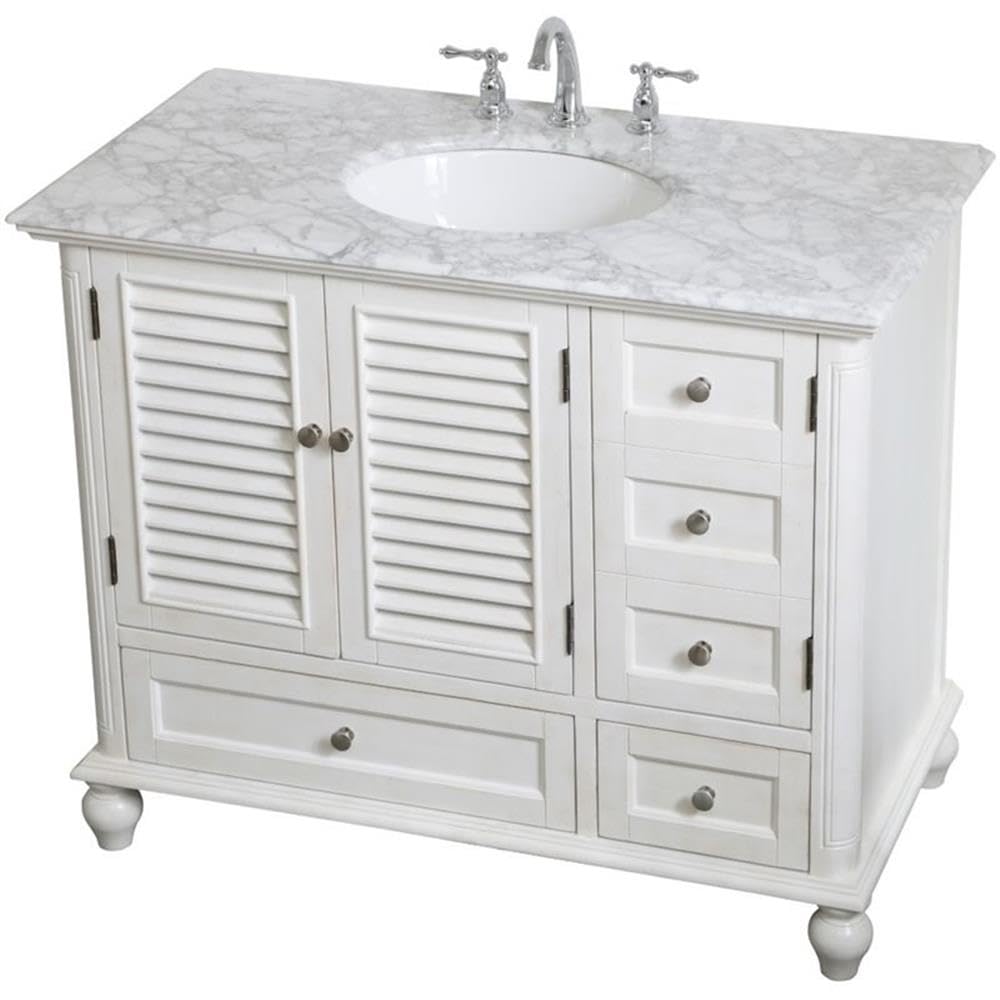 Elegant Decor Rhodes 42' Single Marble Top Bathroom Vanity In Antique White