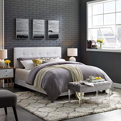 Casafoyer Amira Tufted Fabric Upholstered Full Bed Frame With Headboard In White