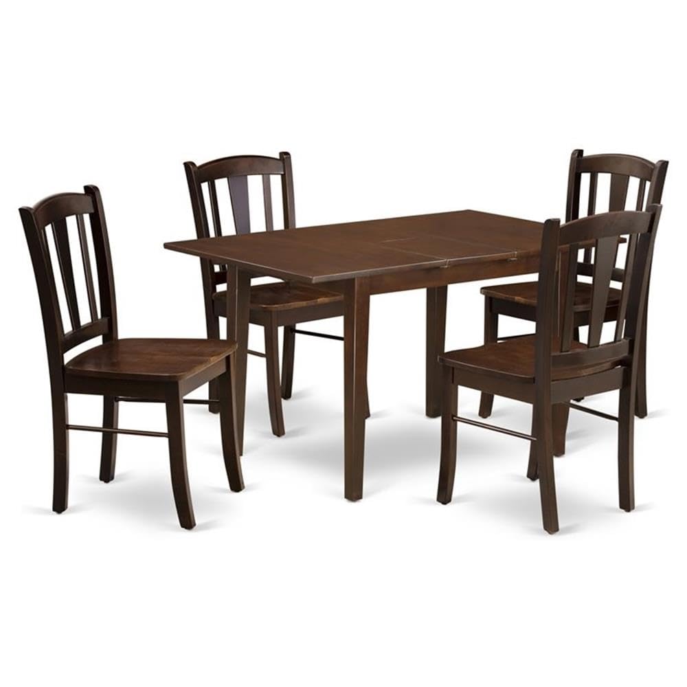 NFDL5-MAH-W - 5-Pc Dining Room Table Set- 4 Kitchen Chair with Wooden Seat and Slatted Chair Back - Butterfly Leaf Dining Table - Mahogany Finish