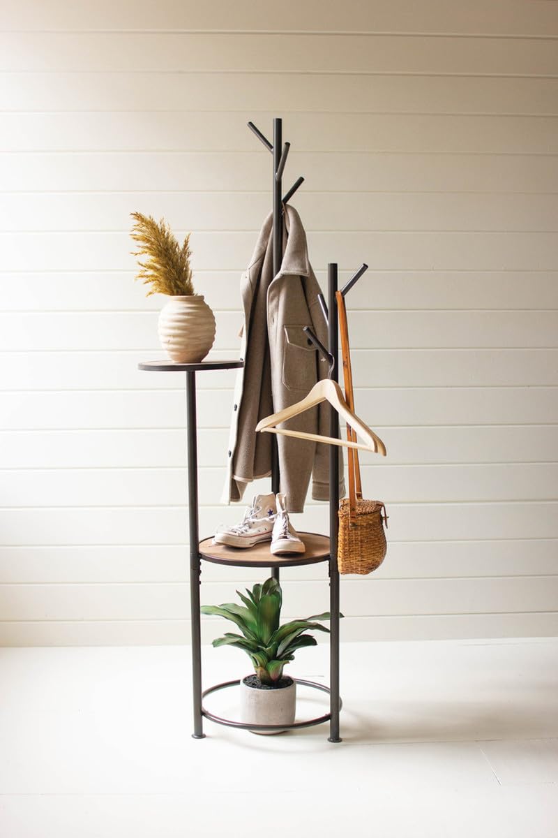 Kalalou Chw1499 Metal And Wood Coat Rack With Round Shelves