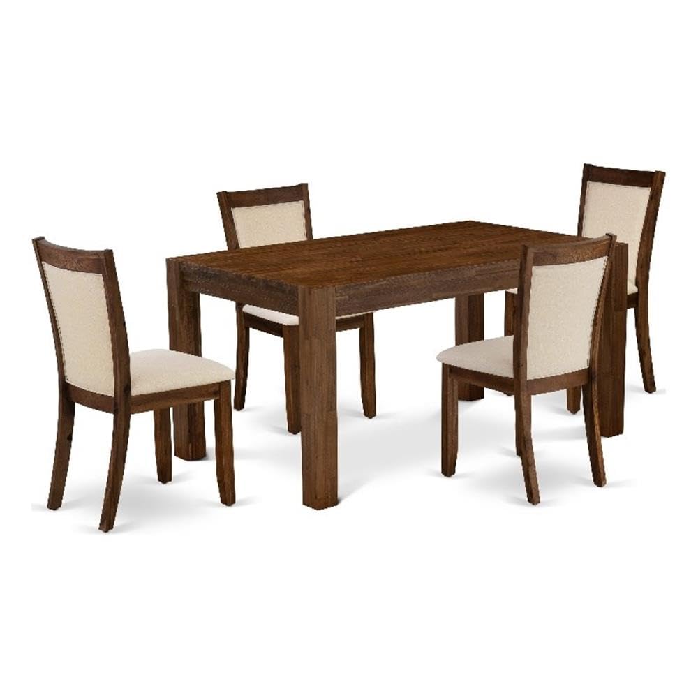 East West Furniture - CNMZ5-NN-32 - 5-Piece Dinner Table Set Include A Wood Table and 4 Light Beige Linen Fabric Upholstered Chairs with Stylish High Back (Sand Blasting Antique Walnut Finish)