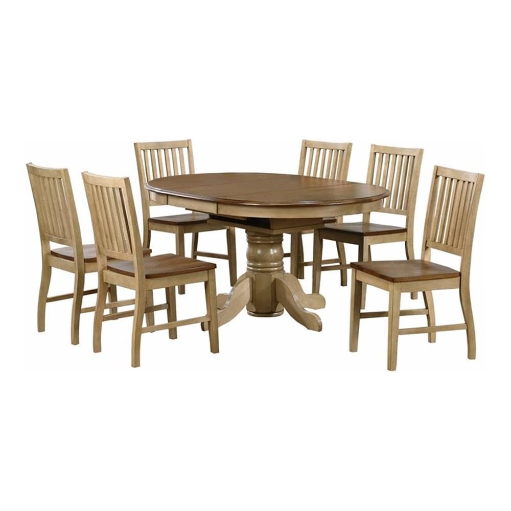 Sunset Trading Brook 7 Piece 42 Round or 60" Oval Extendable Dining Set | Butterfly Leaf Table | Slat Back Chairs | Seats 6"