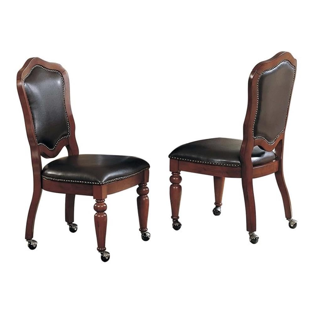 Sunset Trading Bellagio Gaming and Dining Chair | Distressed Brown Cherry Wood | Nailheads | Casters |Set of 2