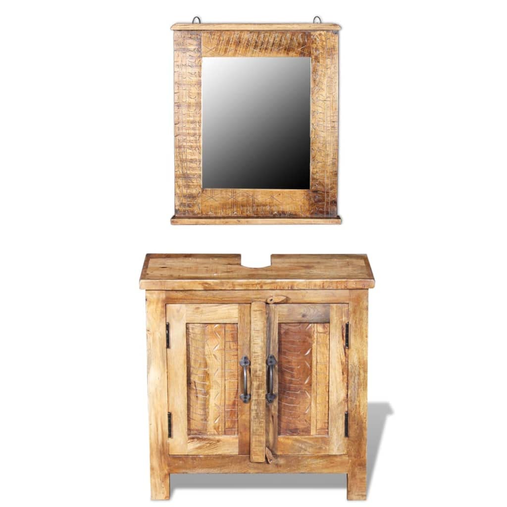 Vidaxl Bathroom Vanity Cabinet With Mirror Solid Mango Wood
