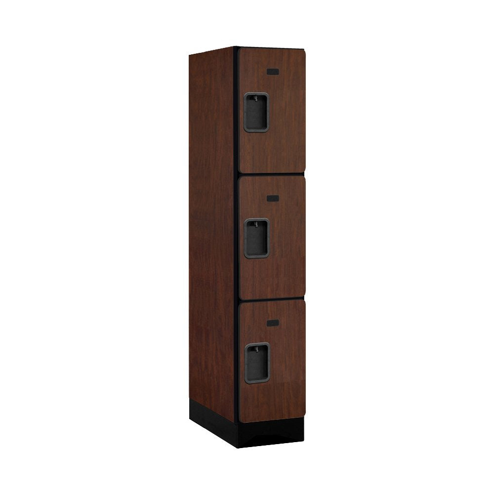 12 Wide Triple Tier Designer Wood Locker - 1 Wide - 5 Feet High - 21 Inches Deep - Mahogany