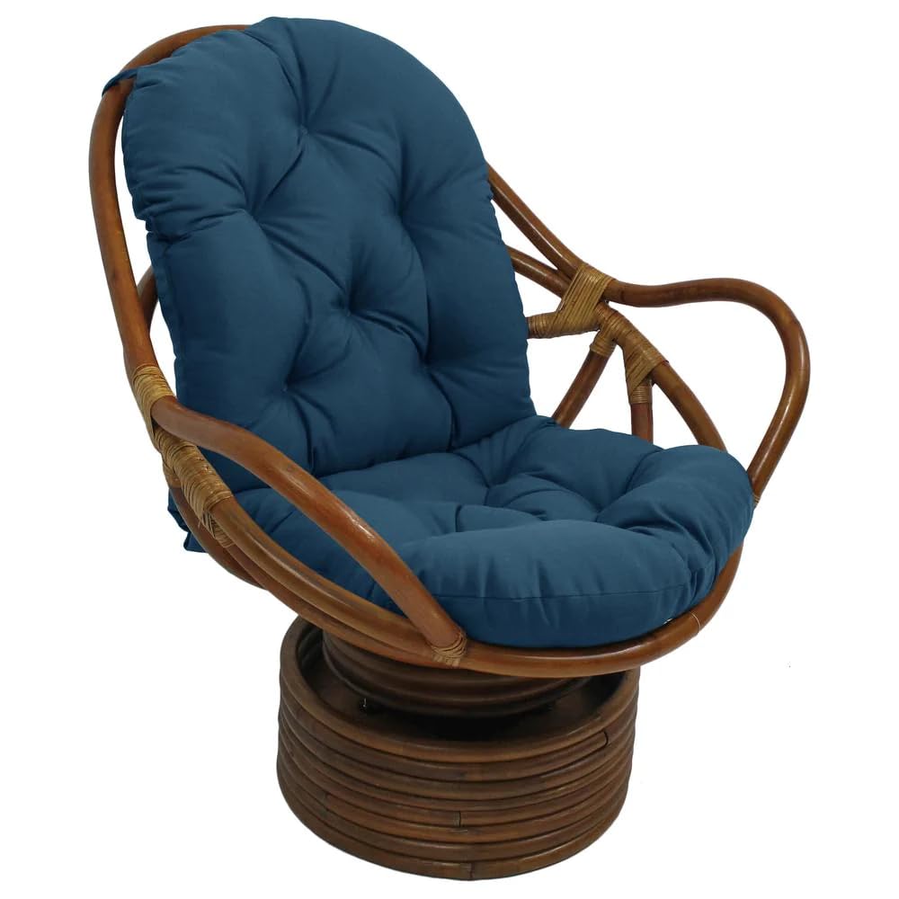 Rattan Swivel Rocker with Outdoor Fabric Cushion - Sea Blue
