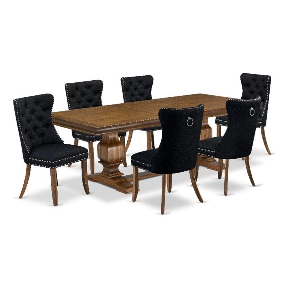7 Pieces Dining Set Contains a Rectangle Kitchen Table and 6 Modern Chairs