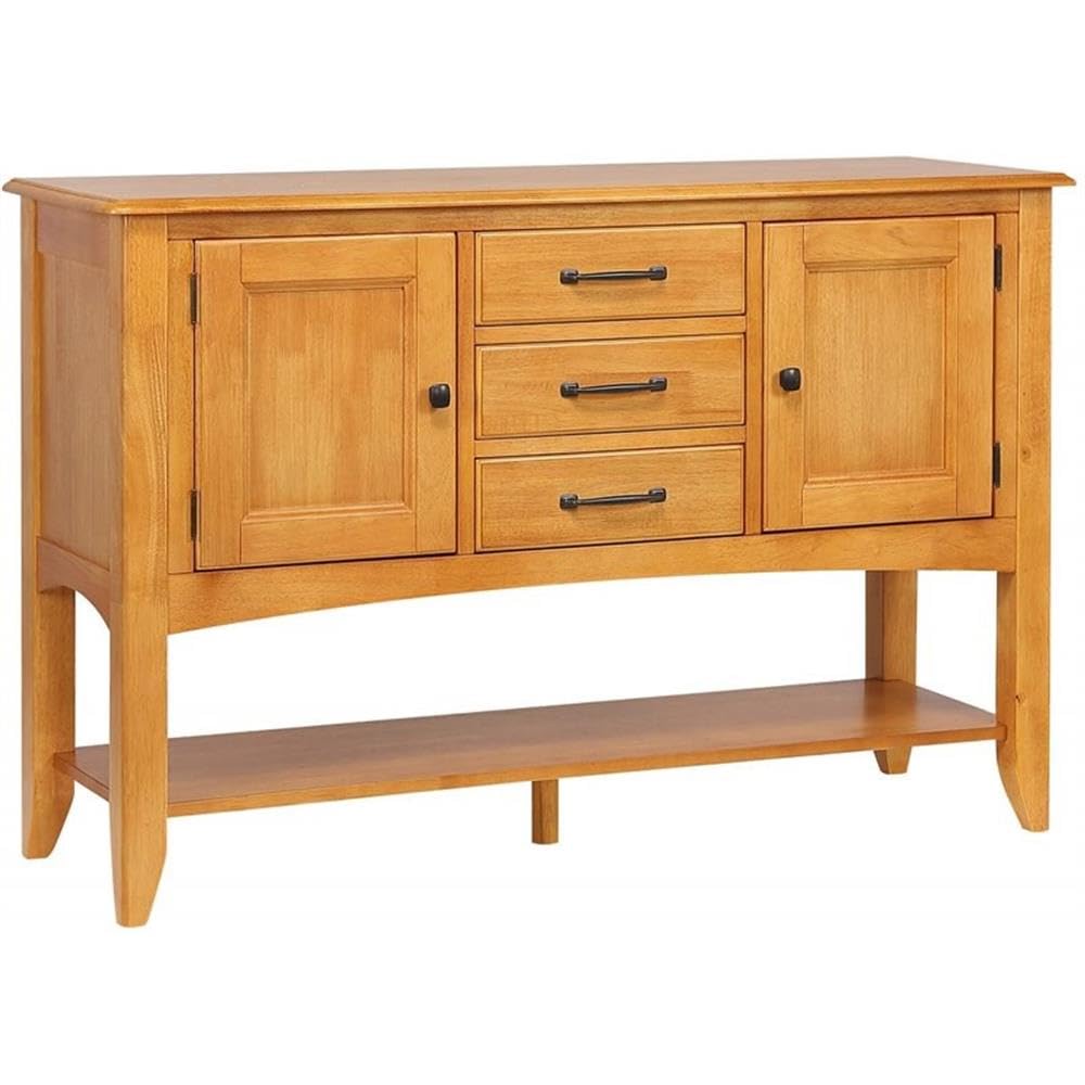 Sunset Trading Selections Sideboard with Large Display Shelf - 3 Drawers 2 Storage Cabinets - Light Oak