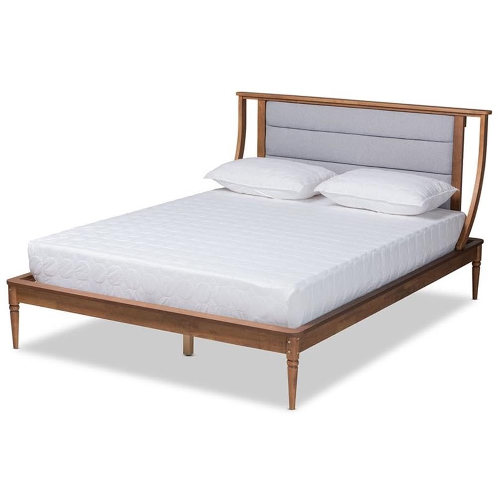 Baxton Studio Regis Modern And Contemporary Transitional Light Grey Fabric Upholstered And Walnut Brown Finished Wood King Size Platform Bed