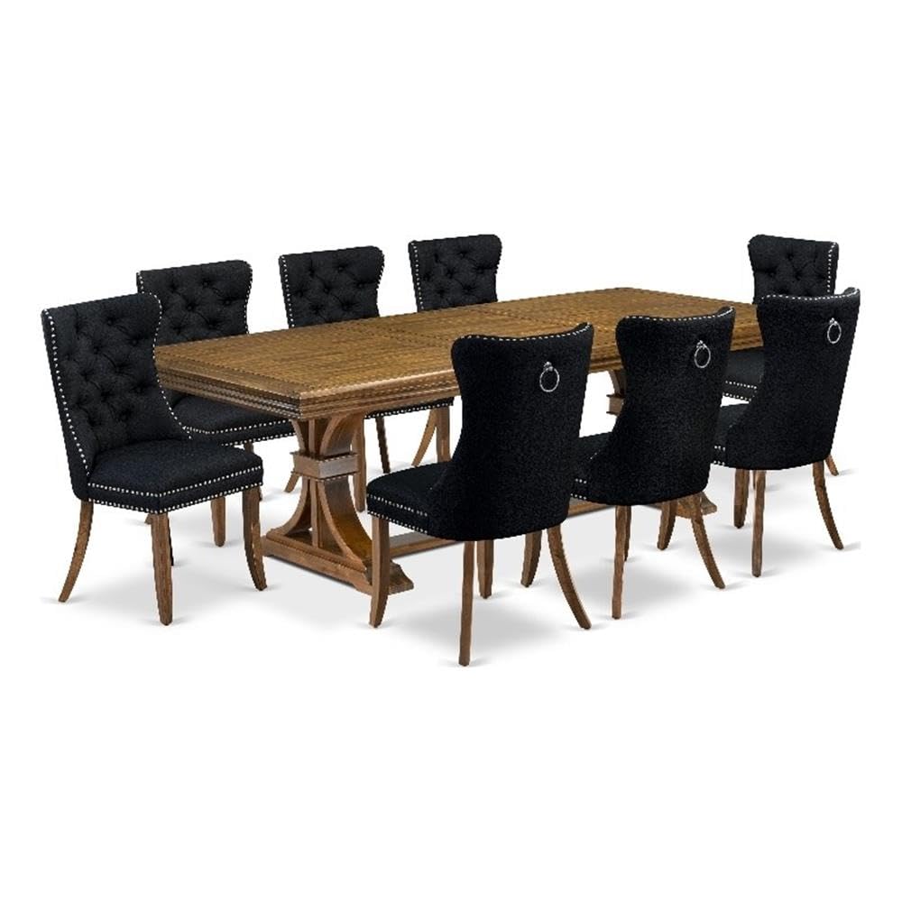 9 Pieces Dining Table Set a Rectangle Table and 8 Linen fabric Dining Chairs