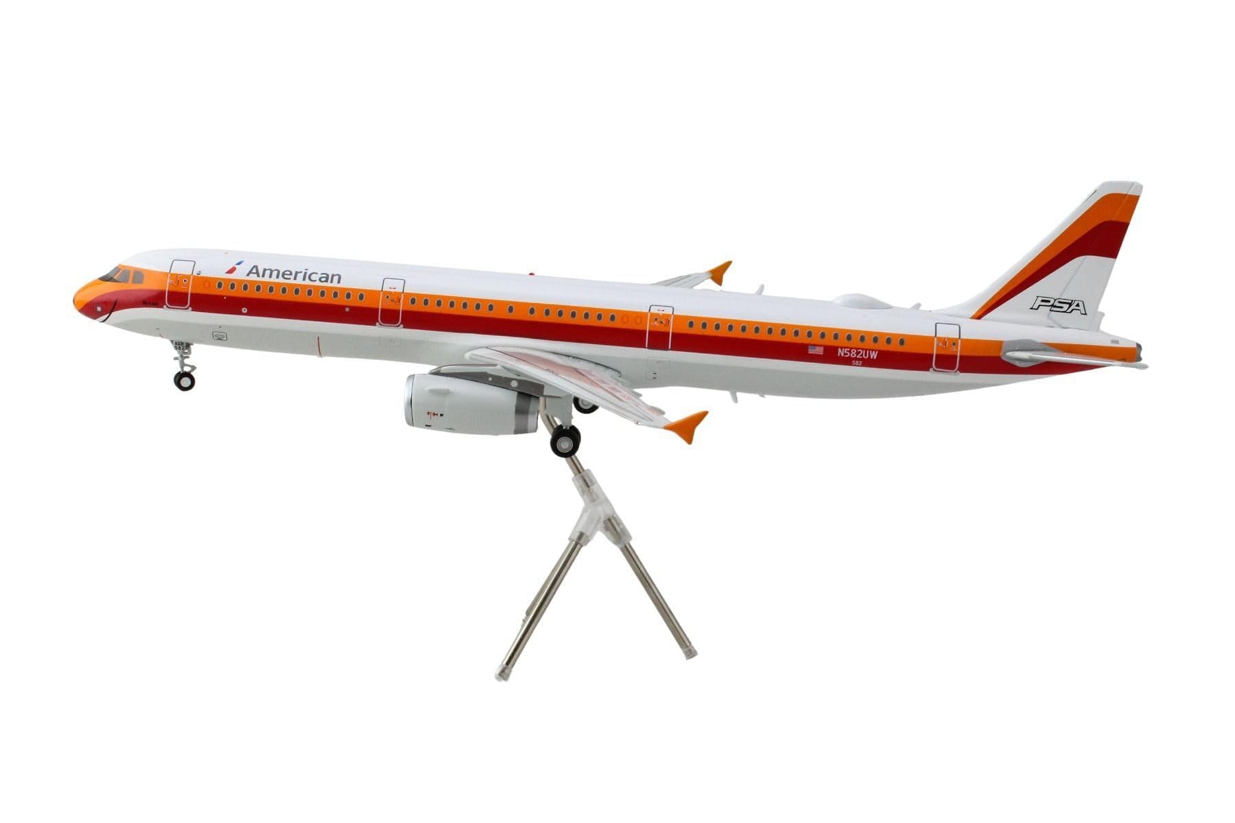 Airbus A321 Commercial Aircraft American Airlines - PSA (N582UW) White with Red and Orange Stripes ”Gemini 200” Series 1/200 Diecast Model Airplane by GeminiJets