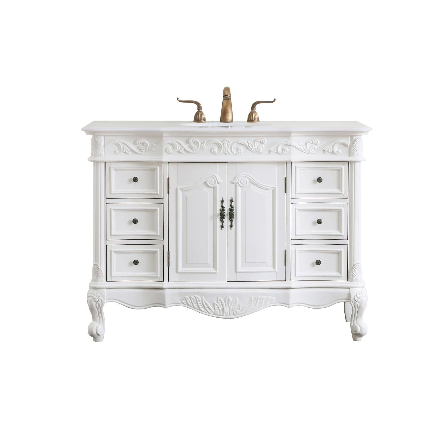 48 inch Single Bathroom vanity in antique white with ivory white engineered marble