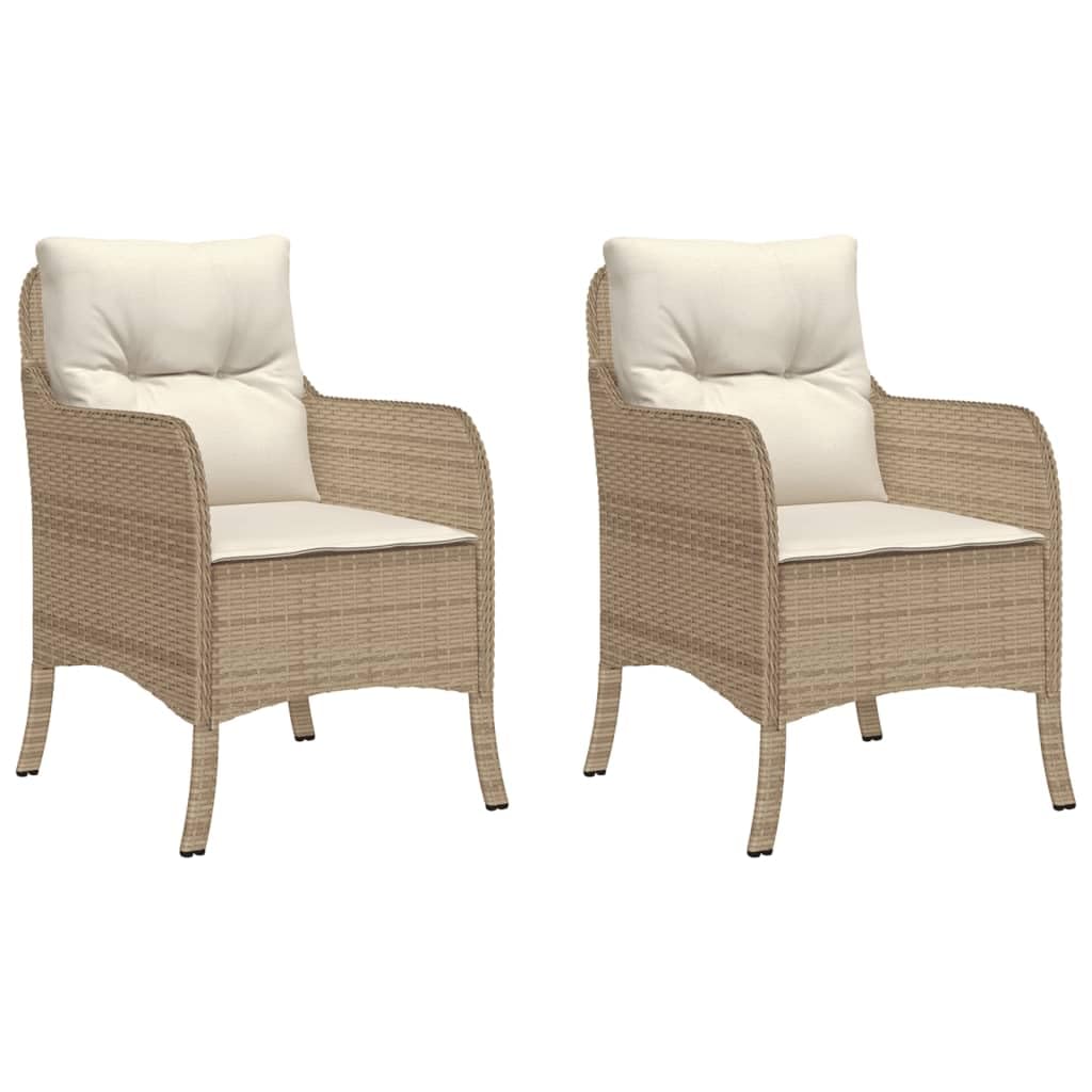 vidaXL Patio Chairs with Cushions 2 pcs Beige Poly Rattan