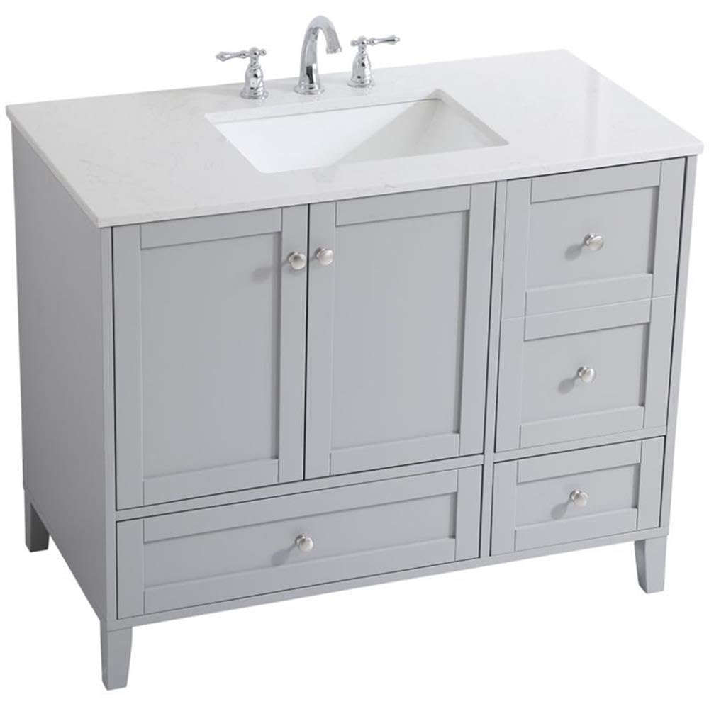 Elegant Decor Sommerville 42' Single Quartz Top Bathroom Vanity In Gray