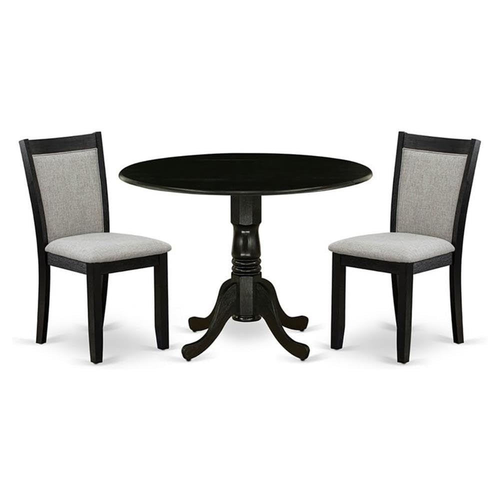 East West Furniture 3-Pc Modern Dining Table Set Consists of a Dining Room Table with Drop Leaves and 2 Shitake Linen Fabric Dining Chairs - Wire Brushed Black Finish