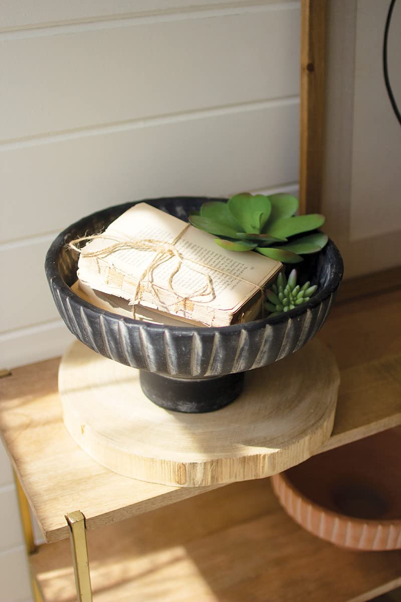 Kalalou H4192 Footed Clay Bowls With Detail On Rim, 12.5-Inch Diameter, Black Wash