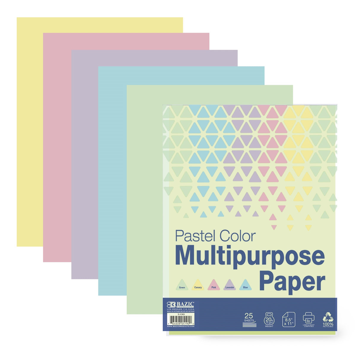 Bazic 25 Ct. Pastel Color Multipurpose Paper / Box Qty - 24