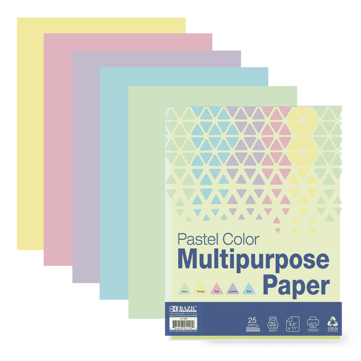 Bazic 25 Ct. Pastel Color Multipurpose Paper