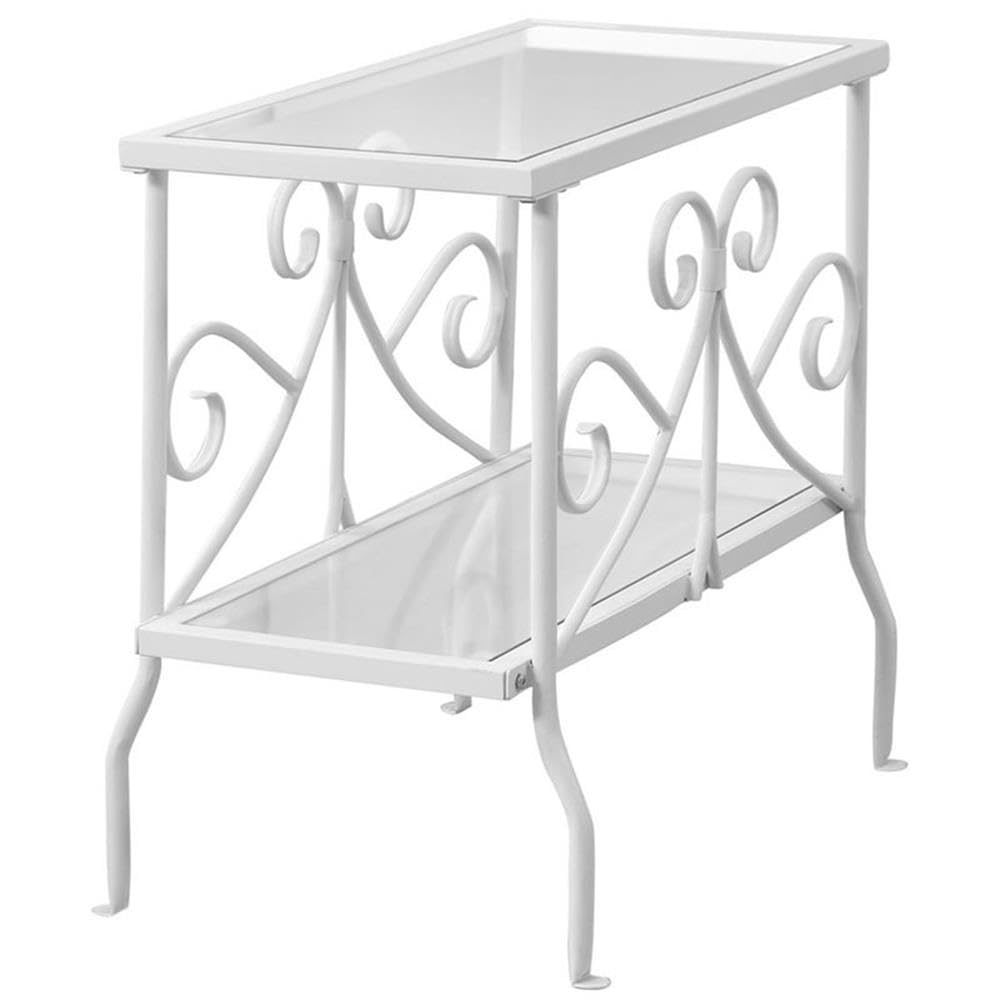 Accent Table, Side, End, Nightstand, Lamp, Living Room, Bedroom, Metal, Tempered Glass, White, Clear, Traditional