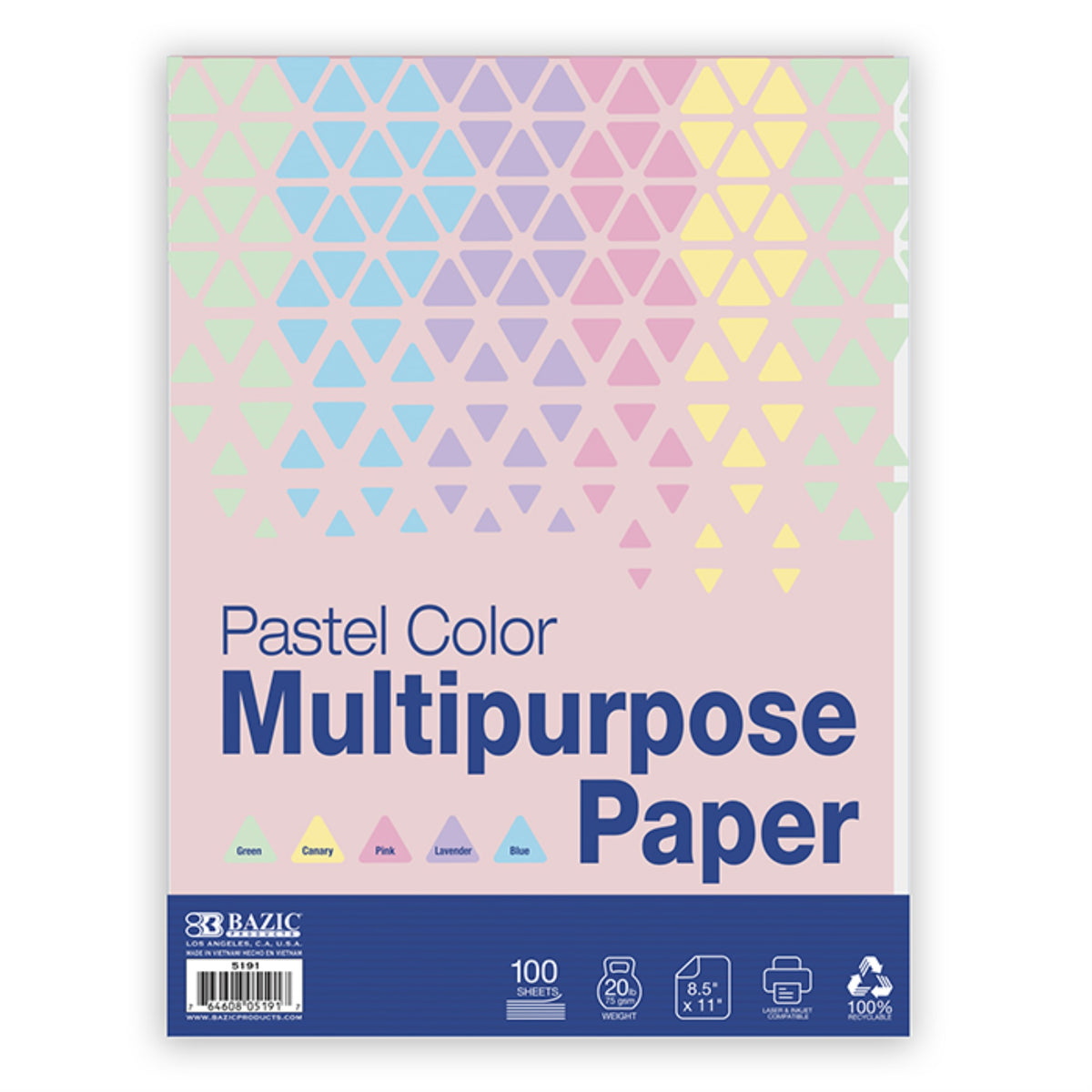 Bazic 100 Ct. Pastel Color Multipurpose Paper
