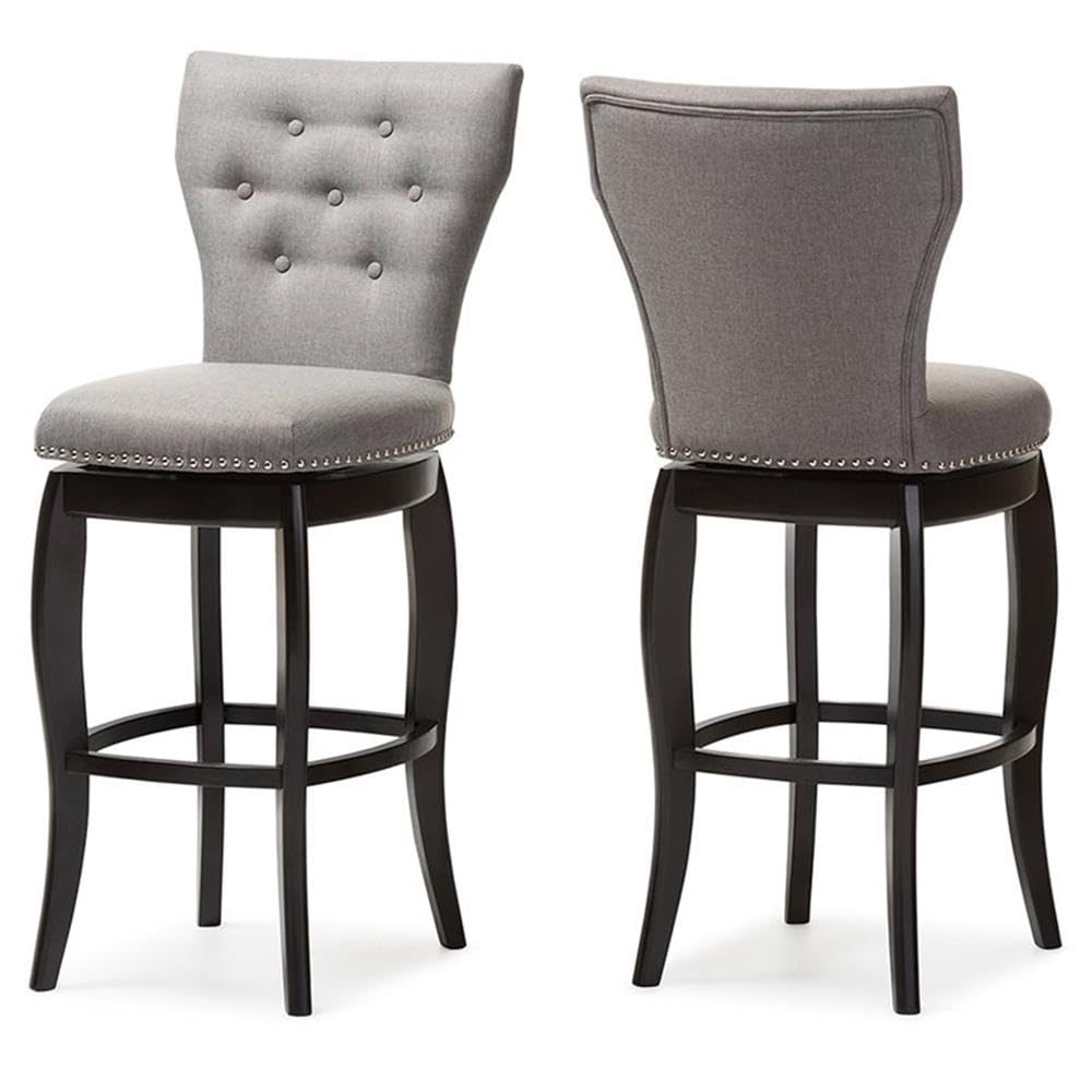 Baxton Studio Leonice Grey Fabric Upholstered Button-Tufted Swivel Barstool (Set Of 2), 29', Gray