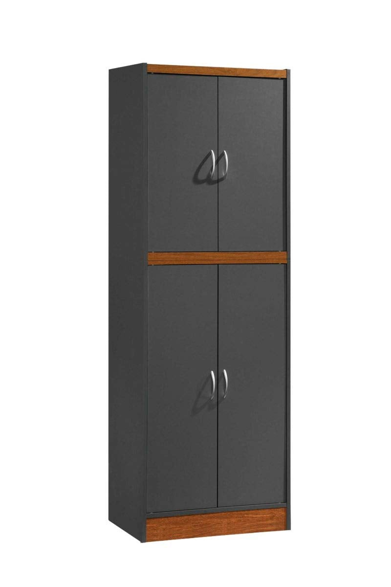 Hodedah 4-Door Kitchen Pantry with 4-Shelves, 5-Compartments in Grey-Oak