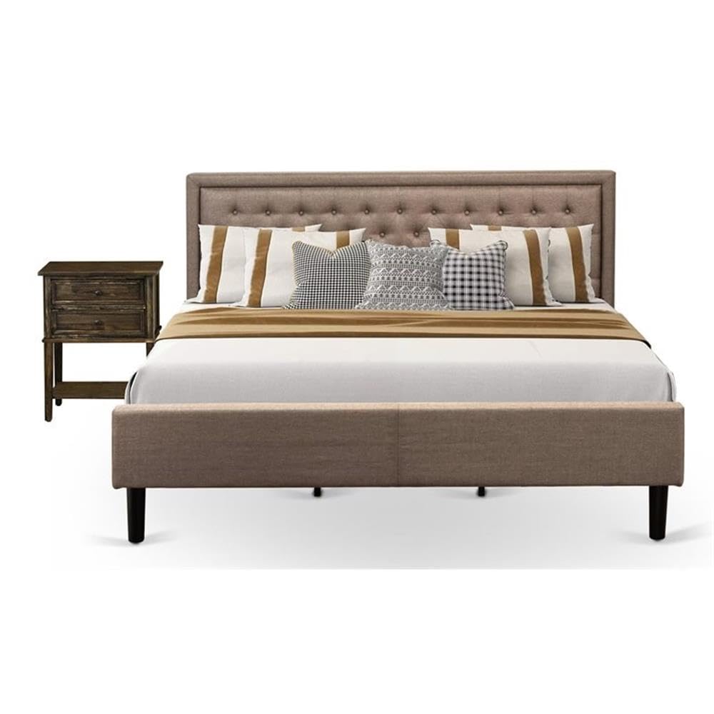 KD16K-1VL07 2 Piece Wooden Bedroom Set - King Bed Dark Khaki Headboard with 1 Nightstand - Black Finish Legs