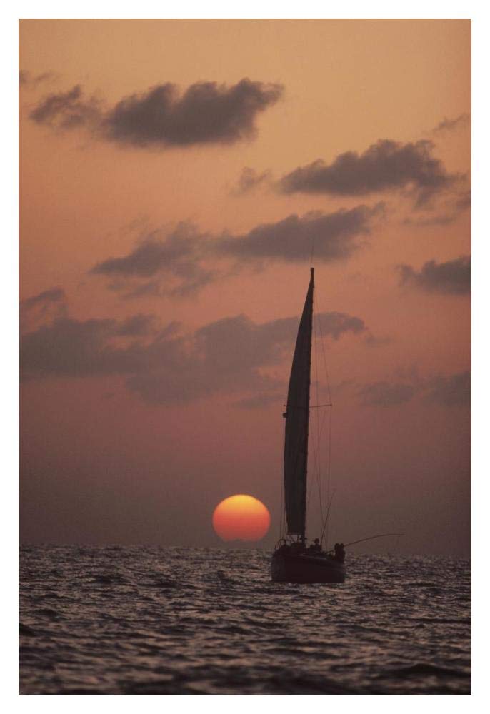 Sailboat adrift at sunset, Sri Lanka-Paper Art-14x20”