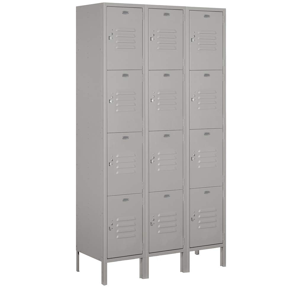 15 Wide Four Tier Standard Metal Locker - 3 Wide - 6 Feet High - 15 Inches Deep - Gray - Unassembled