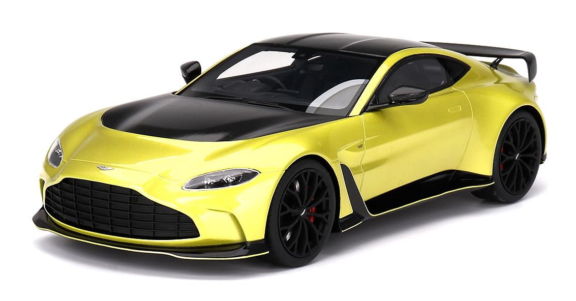 2022 Aston Martin V12 Vantage RHD (Right Hand Drive) Cosmopolitan Yellow with Black Hood and Top 1/18 Model Car by Top Speed
