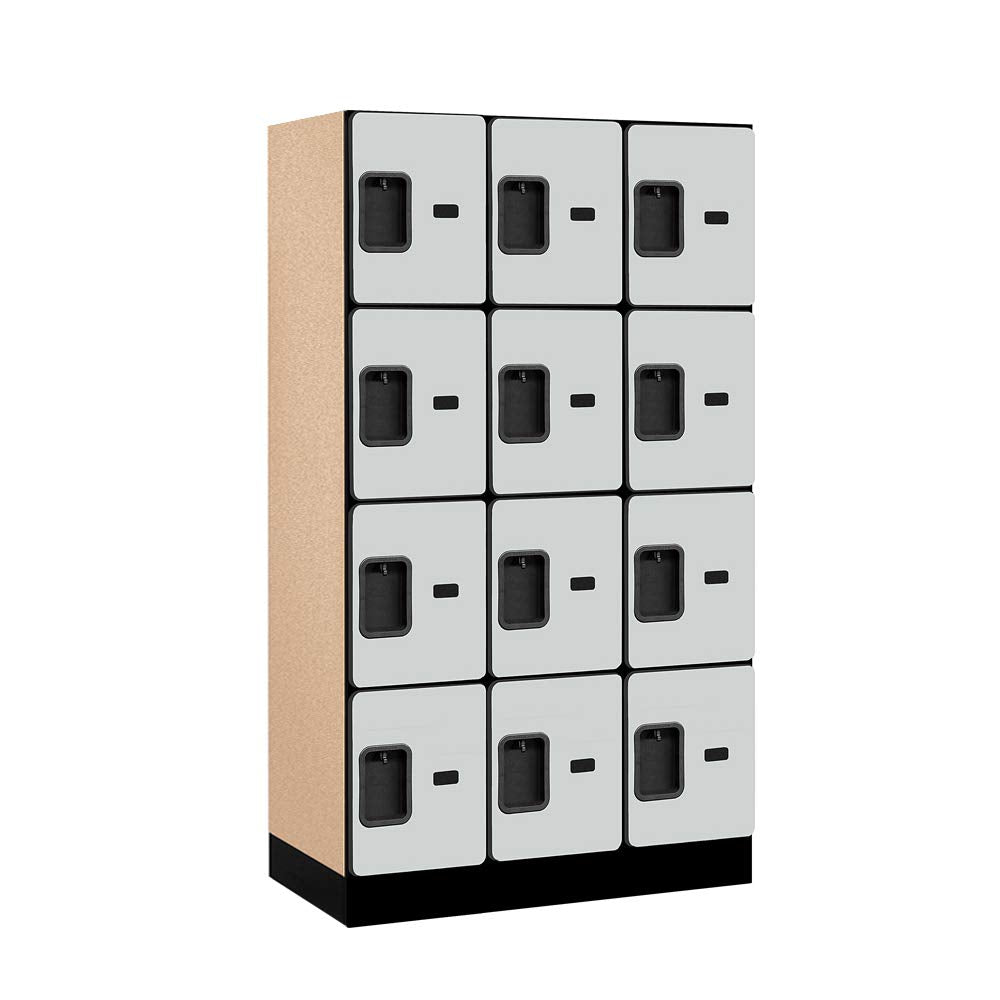 12 Wide Four Tier Designer Wood Locker - 3 Wide - 5 Feet High - 18 Inches Deep - Gray